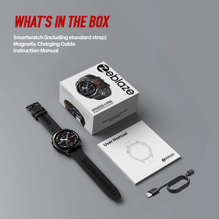 Zeblaze Stratos 4 Pro Smartwatch GPS robusto per attività all'aperto con schermo da 1,43 pollici, resistenza fino a 5 ATM e IP69K, torcia integrata.