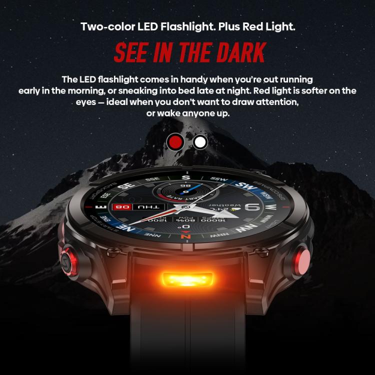 Zeblaze Stratos 4 Pro Smartwatch GPS robusto per attività all'aperto con schermo da 1,43 pollici, resistenza fino a 5 ATM e IP69K, torcia integrata.