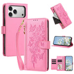 Portafoglio con cerniera a forma di farfalla e fiore, custodia per telefono in pelle vegana con cinturino, For iPhone 17e / 16e, For iPhone 17 Pro Max, For iPhone 17 Pro, For iPhone 17