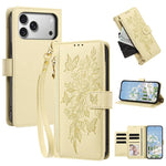 Portafoglio con cerniera a forma di farfalla e fiore, custodia per telefono in pelle vegana con cinturino, For iPhone 17e / 16e, For iPhone 17 Pro Max, For iPhone 17 Pro, For iPhone 17