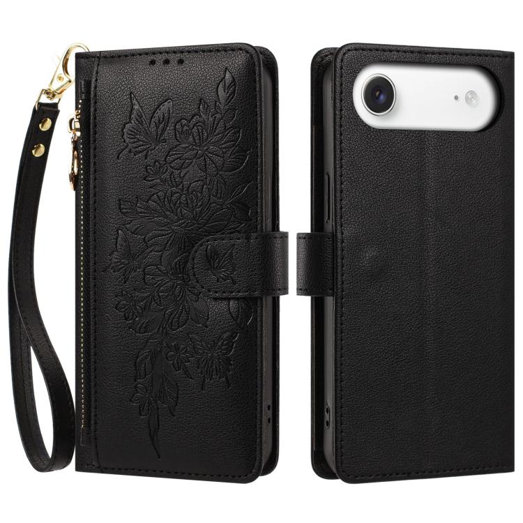 Portafoglio con cerniera a forma di farfalla e fiore, custodia per telefono in pelle vegana con cinturino, For iPhone Air, For iPhone 16 Pro Max, For iPhone 16 Pro, For iPhone 16 Plus