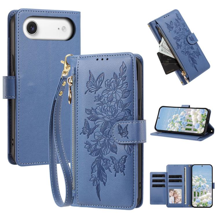 Portafoglio con cerniera a forma di farfalla e fiore, custodia per telefono in pelle vegana con cinturino, For iPhone Air, For iPhone 16 Pro Max, For iPhone 16 Pro, For iPhone 16 Plus