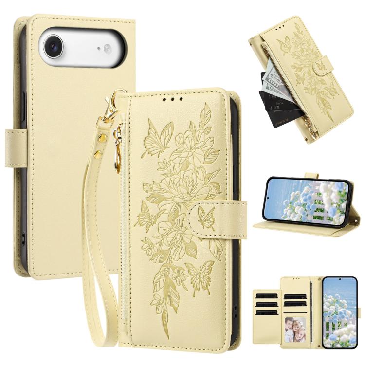 Portafoglio con cerniera a forma di farfalla e fiore, custodia per telefono in pelle vegana con cinturino, For iPhone Air, For iPhone 16 Pro Max, For iPhone 16 Pro, For iPhone 16 Plus