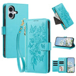 Portafoglio con cerniera a forma di farfalla e fiore, custodia per telefono in pelle vegana con cinturino, For iPhone 16, For iPhone 15 Pro Max, For iPhone 15 Pro, For iPhone 15 Plus / 14 Plus