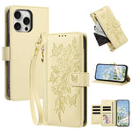 Portafoglio con cerniera a forma di farfalla e fiore, custodia per telefono in pelle vegana con cinturino, For iPhone 16, For iPhone 15 Pro Max, For iPhone 15 Pro, For iPhone 15 Plus / 14 Plus