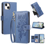 Portafoglio con cerniera a forma di farfalla e fiore, custodia per telefono in pelle vegana con cinturino, For iPhone 16, For iPhone 15 Pro Max, For iPhone 15 Pro, For iPhone 15 Plus / 14 Plus