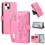 Portafoglio con cerniera a forma di farfalla e fiore, custodia per telefono in pelle vegana con cinturino, For iPhone 15, For iPhone 14 / 13, For iPhone 14 Pro, For iPhone 14 Pro Max