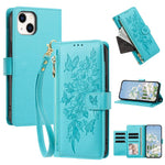 Portafoglio con cerniera a forma di farfalla e fiore, custodia per telefono in pelle vegana con cinturino, For iPhone 15, For iPhone 14 / 13, For iPhone 14 Pro, For iPhone 14 Pro Max