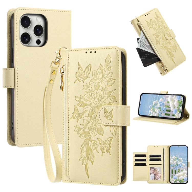 Portafoglio con cerniera a forma di farfalla e fiore, custodia per telefono in pelle vegana con cinturino, For iPhone 13 Pro Max, For iPhone 13 Pro, For iPhone 12 / 12 Pro, For iPhone 12 Pro Max