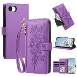 Portafoglio con cerniera a forma di farfalla e fiore, custodia per telefono in pelle vegana con cinturino, For iPhone 17e / 16e, For iPhone 17 Pro Max, For iPhone 17 Pro, For iPhone 17