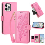 Portafoglio con cerniera a forma di farfalla e fiore, custodia per telefono in pelle vegana con cinturino, For iPhone 13 Pro Max, For iPhone 13 Pro, For iPhone 12 / 12 Pro, For iPhone 12 Pro Max