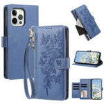 Portafoglio con cerniera a forma di farfalla e fiore, custodia per telefono in pelle vegana con cinturino, For iPhone 13 Pro Max, For iPhone 13 Pro, For iPhone 12 / 12 Pro, For iPhone 12 Pro Max