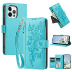 Portafoglio con cerniera a forma di farfalla e fiore, custodia per telefono in pelle vegana con cinturino, For iPhone 13 Pro Max, For iPhone 13 Pro, For iPhone 12 / 12 Pro, For iPhone 12 Pro Max