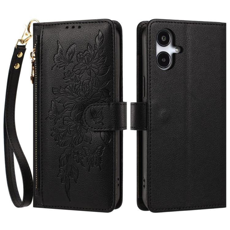 Portafoglio con cerniera a forma di farfalla e fiore, custodia per telefono in pelle vegana con cinturino, For Galaxy A07 4G, For Galaxy A17 5G, For Galaxy A36 5G / A56 5G, For Galaxy A16 4G / 5G