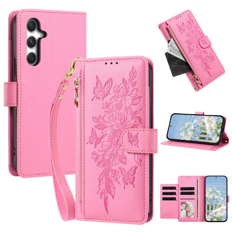 Portafoglio con cerniera a forma di farfalla e fiore, custodia per telefono in pelle vegana con cinturino, For Galaxy A24 4G, For Galaxy A34 5G, For Galaxy A54 5G, For Galaxy A14 5G