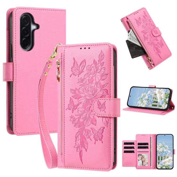 Portafoglio con cerniera a forma di farfalla e fiore, custodia per telefono in pelle vegana con cinturino, For Galaxy A57 5G, For Galaxy A37 5G, For Galaxy A27 5G, For Galaxy A25e 5G