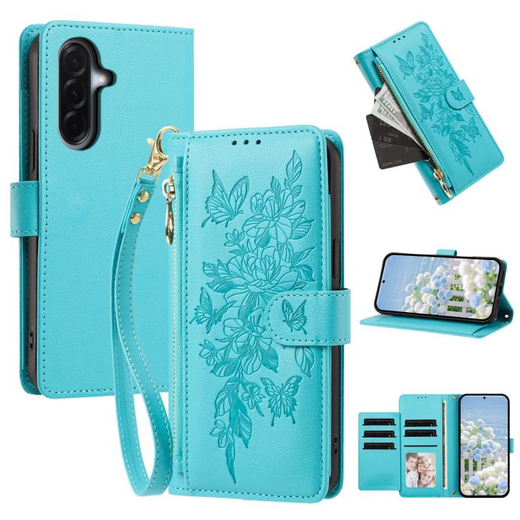 Portafoglio con cerniera a forma di farfalla e fiore, custodia per telefono in pelle vegana con cinturino, For Galaxy A57 5G, For Galaxy A37 5G, For Galaxy A27 5G, For Galaxy A25e 5G