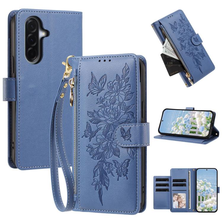 Portafoglio con cerniera a forma di farfalla e fiore, custodia per telefono in pelle vegana con cinturino, For Galaxy A57 5G, For Galaxy A37 5G, For Galaxy A27 5G, For Galaxy A25e 5G