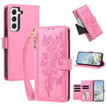 Portafoglio con cerniera a forma di farfalla e fiore, custodia per telefono in pelle vegana con cinturino, For Galaxy S22+ 5G, For Galaxy S22 5G