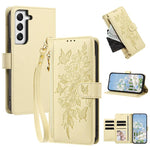 Portafoglio con cerniera a forma di farfalla e fiore, custodia per telefono in pelle vegana con cinturino, For Galaxy S22+ 5G, For Galaxy S22 5G