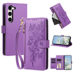 Portafoglio con cerniera a forma di farfalla e fiore, custodia per telefono in pelle vegana con cinturino, For Galaxy S23 Ultra 5G, For Galaxy S23+ 5G, For Galaxy S23 5G, For Galaxy S22 Ultra 5G