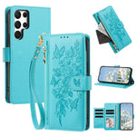 Portafoglio con cerniera a forma di farfalla e fiore, custodia per telefono in pelle vegana con cinturino, For Galaxy S25 Ultra 5G, For Galaxy S24 FE 5G, For Galaxy S24 Ultra 5G, For Galaxy S23 FE 5G