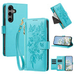 Portafoglio con cerniera a forma di farfalla e fiore, custodia per telefono in pelle vegana con cinturino, For Galaxy S25 FE 5G, For Galaxy S25 Edge 5G, For Galaxy S25 5G / S24 5G, For Galaxy S25+ 5G / S24+ 5G