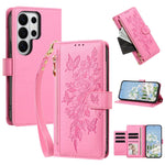 Portafoglio con cerniera a forma di farfalla e fiore, custodia per telefono in pelle vegana con cinturino, For Galaxy S26 FE 5G, For Galaxy S26+ 5G, For Galaxy S26 Ultra 5G, For Galaxy S26 5G