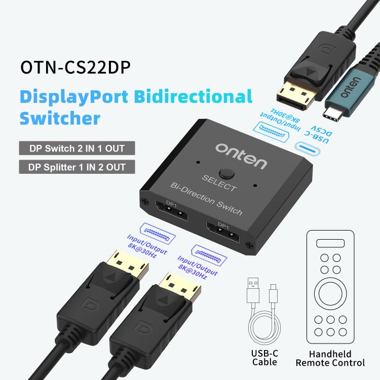 Commutatore bidirezionale Onten CS22DP 8K 30Hz DP 1.4