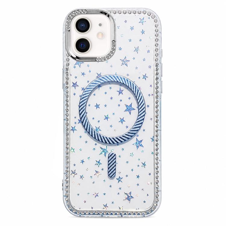 Custodia per telefono con anello magnetico in fibra di carbonio con strass e motivo a stella., For iPhone 12 Pro Max, For iPhone 12 Pro, For iPhone 11 Pro Max, For iPhone 11