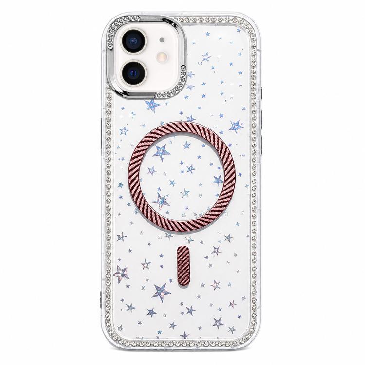 Custodia per telefono con anello magnetico in fibra di carbonio con strass e motivo a stella., For iPhone 12 Pro Max, For iPhone 12 Pro, For iPhone 11 Pro Max, For iPhone 11