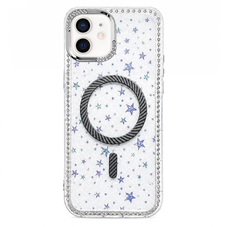 Custodia per telefono con anello magnetico in fibra di carbonio con strass e motivo a stella., For iPhone 12 Pro Max, For iPhone 12 Pro, For iPhone 11 Pro Max, For iPhone 11