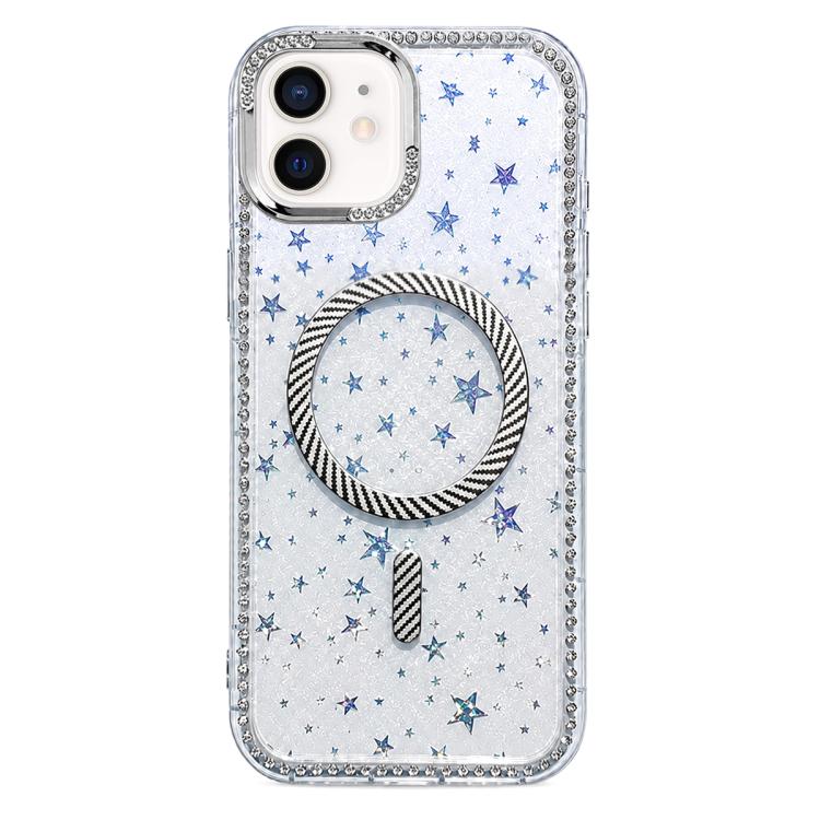 Custodia per telefono con anello magnetico in fibra di carbonio con strass e motivo a stella., For iPhone 12 Pro Max, For iPhone 12 Pro, For iPhone 11 Pro Max, For iPhone 11