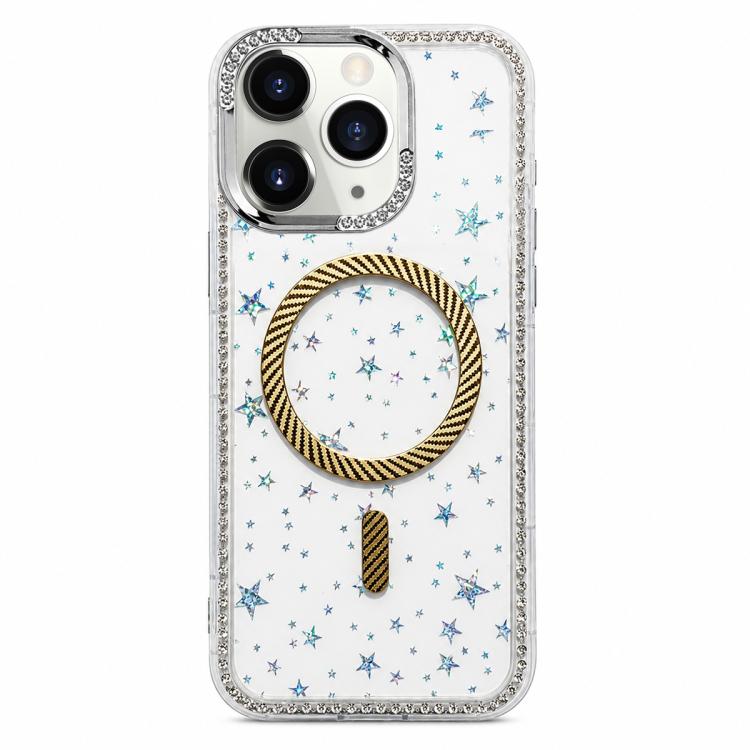 Custodia per telefono con anello magnetico in fibra di carbonio con strass e motivo a stella., For iPhone 12 Pro Max, For iPhone 12 Pro, For iPhone 11 Pro Max, For iPhone 11
