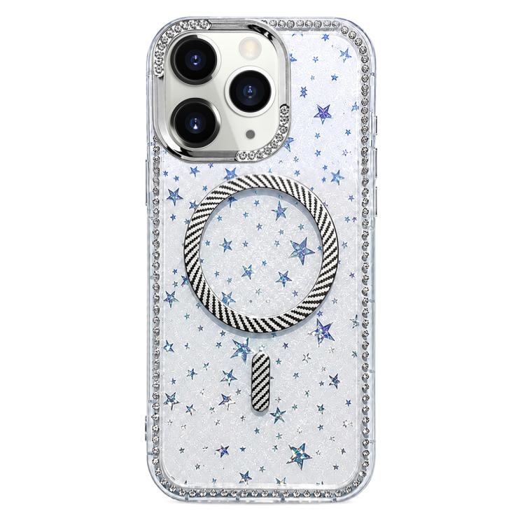Custodia per telefono con anello magnetico in fibra di carbonio con strass e motivo a stella., For iPhone 12 Pro Max, For iPhone 12 Pro, For iPhone 11 Pro Max, For iPhone 11