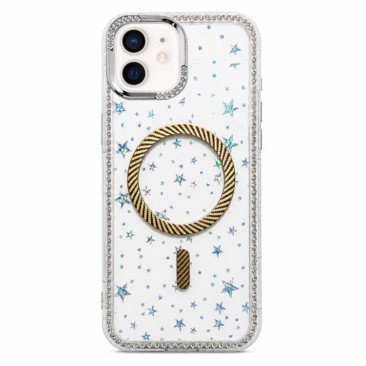 Custodia per telefono con anello magnetico in fibra di carbonio con strass e motivo a stella., For iPhone 13 Pro Max, For iPhone 13 Pro, For iPhone 13, For iPhone 12