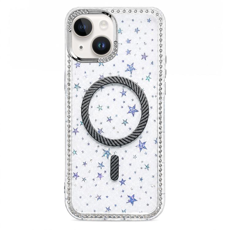 Custodia per telefono con anello magnetico in fibra di carbonio con strass e motivo a stella., For iPhone 14 Plus, For iPhone 14, For iPhone 14 Pro, For iPhone 14 Pro Max