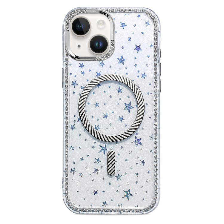 Custodia per telefono con anello magnetico in fibra di carbonio con strass e motivo a stella., For iPhone 14 Plus, For iPhone 14, For iPhone 14 Pro, For iPhone 14 Pro Max