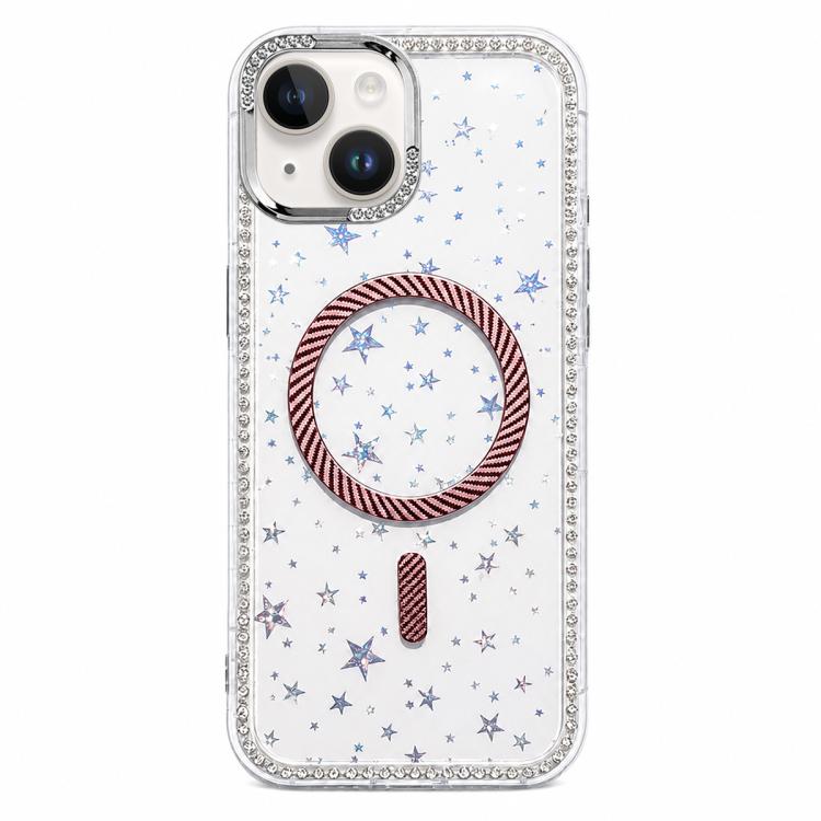 Custodia per telefono con anello magnetico in fibra di carbonio con strass e motivo a stella., For iPhone 15 Pro Max, For iPhone 15 Pro, For iPhone 15 Plus, For iPhone 15