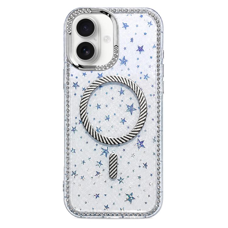 Custodia per telefono con anello magnetico in fibra di carbonio con strass e motivo a stella., For iPhone 16 Pro Max, For iPhone 16 Pro, For iPhone 16 Plus, For iPhone 16