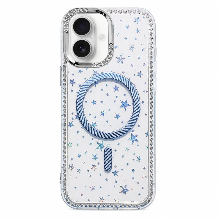 Custodia per telefono con anello magnetico in fibra di carbonio con strass e motivo a stella., For iPhone 16 Pro Max, For iPhone 16 Pro, For iPhone 16 Plus, For iPhone 16