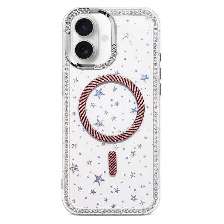 Custodia per telefono con anello magnetico in fibra di carbonio con strass e motivo a stella., For iPhone 16 Pro Max, For iPhone 16 Pro, For iPhone 16 Plus, For iPhone 16