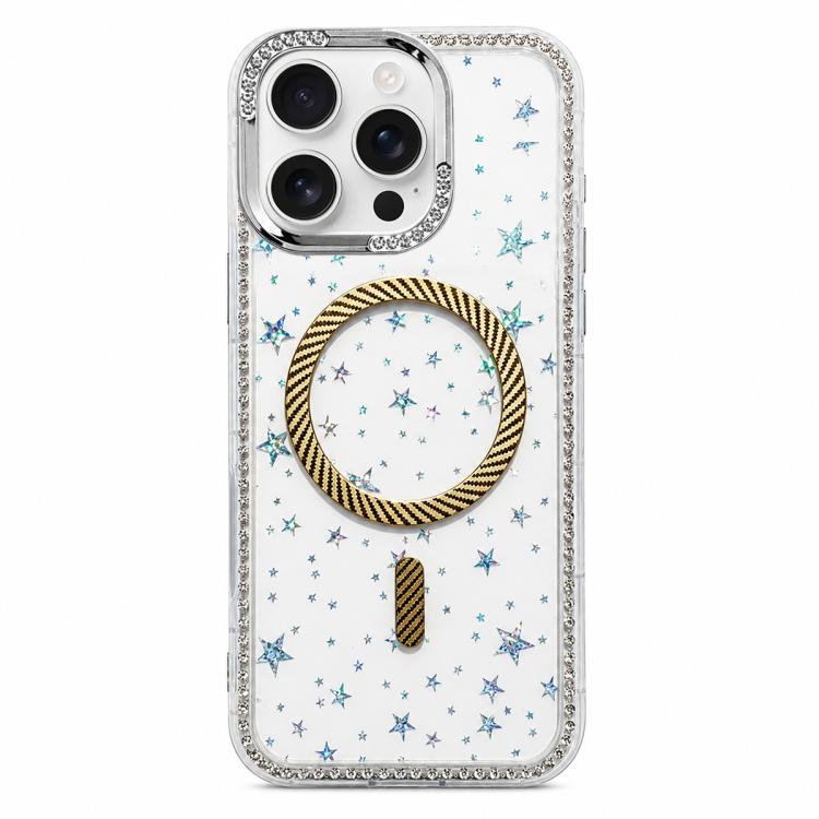 Custodia per telefono con anello magnetico in fibra di carbonio con strass e motivo a stella., For iPhone 16 Pro Max, For iPhone 16 Pro, For iPhone 16 Plus, For iPhone 16