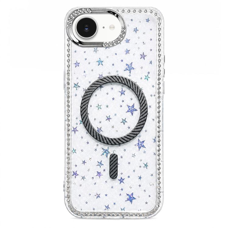 Custodia per telefono con anello magnetico in fibra di carbonio con strass e motivo a stella., For iPhone 17e / 16e, For iPhone 17 Pro Max, For iPhone 17 Pro, For iPhone 17