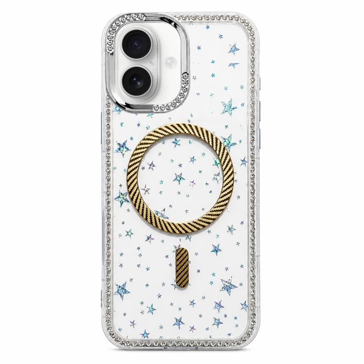 Custodia per telefono con anello magnetico in fibra di carbonio con strass e motivo a stella., For iPhone 17e / 16e, For iPhone 17 Pro Max, For iPhone 17 Pro, For iPhone 17