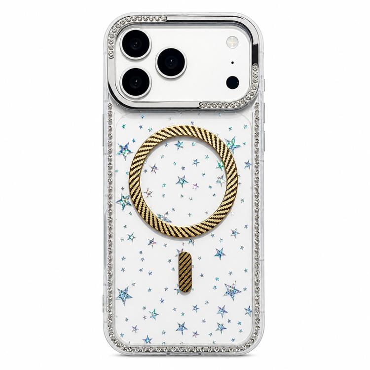 Custodia per telefono con anello magnetico in fibra di carbonio con strass e motivo a stella., For iPhone 17e / 16e, For iPhone 17 Pro Max, For iPhone 17 Pro, For iPhone 17