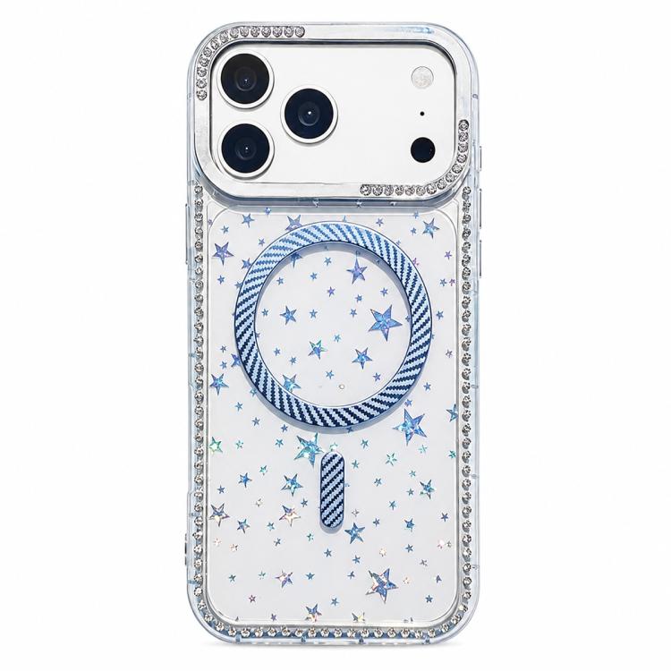 Custodia per telefono con anello magnetico in fibra di carbonio con strass e motivo a stella., For iPhone 17e / 16e, For iPhone 17 Pro Max, For iPhone 17 Pro, For iPhone 17
