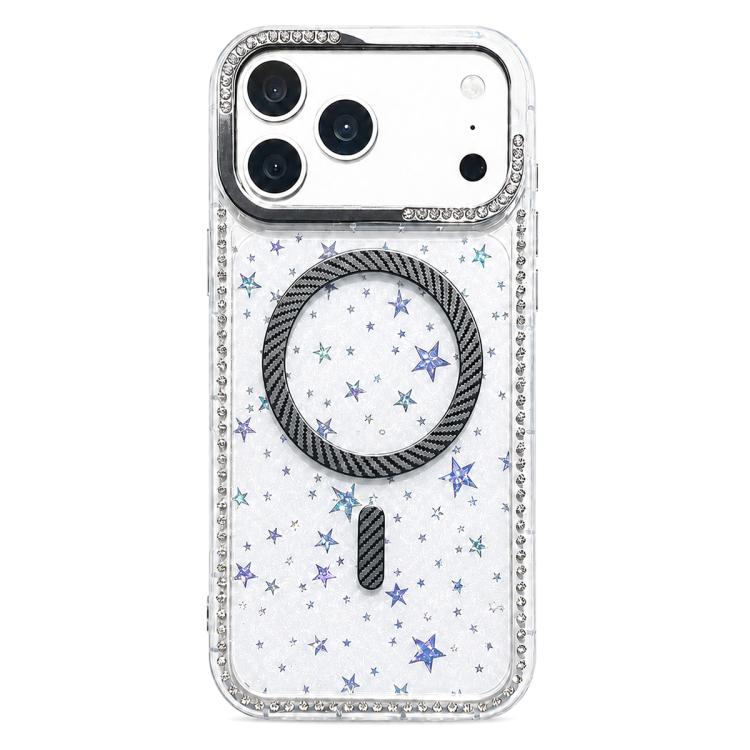 Custodia per telefono con anello magnetico in fibra di carbonio con strass e motivo a stella., For iPhone 17e / 16e, For iPhone 17 Pro Max, For iPhone 17 Pro, For iPhone 17