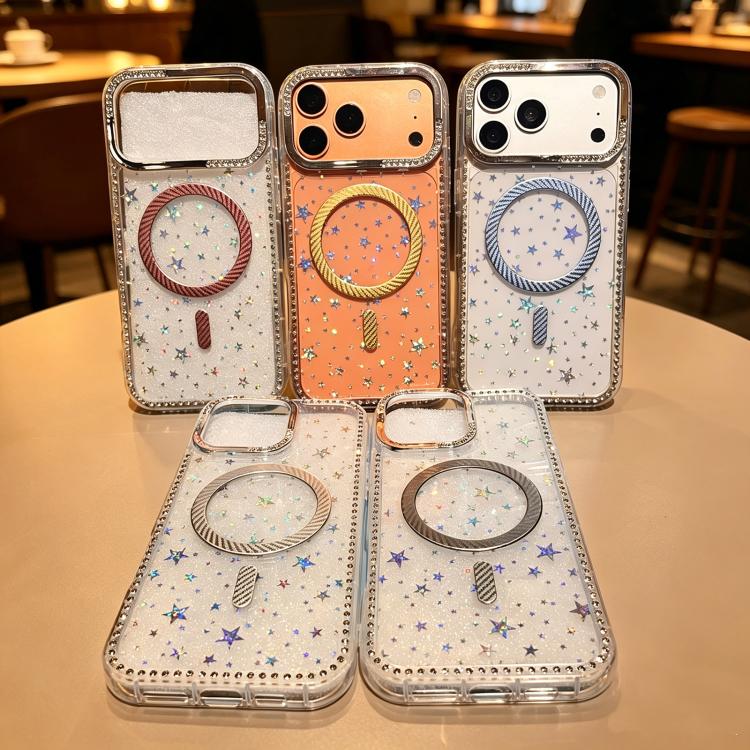 Custodia per telefono con anello magnetico in fibra di carbonio con strass e motivo a stella., For iPhone 17e / 16e, For iPhone 17 Pro Max, For iPhone 17 Pro, For iPhone 17