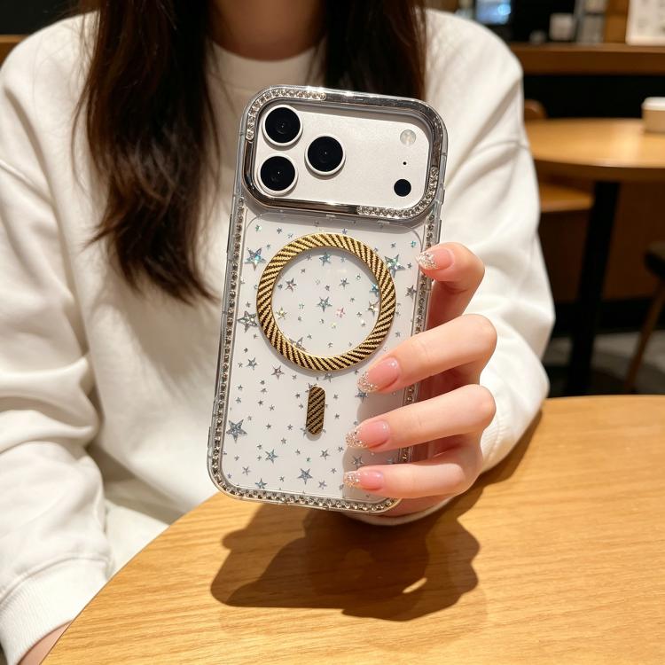 Custodia per telefono con anello magnetico in fibra di carbonio con strass e motivo a stella., For iPhone 17e / 16e, For iPhone 17 Pro Max, For iPhone 17 Pro, For iPhone 17